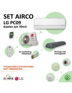 Set Airco LG PC09 WiFi   Single Split  met  3 m leiding en Montagebalk