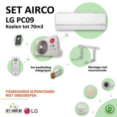 Set Airco LG PC09 WiFi   Single Split  met 5 m leiding en muurconsole
