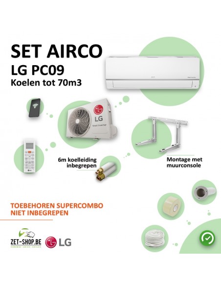 Set Airco LG PC09 WiFi   Single Split  met 6m leiding en muurconsole
