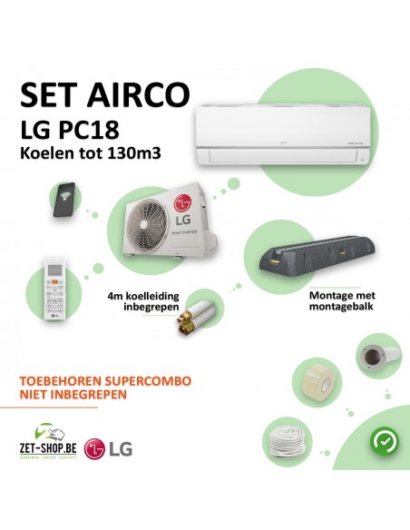 Set Airco LG PC18 WiFi Single Split met 4 m leiding en montagebalk