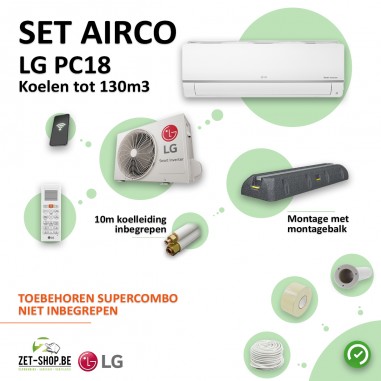 Set Airco LG PC18 WiFi Single Split met 10 m leiding en montagebalk