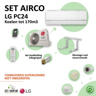 Set Airco LG PC24 WiFi Single Split met 6 m leiding en muurconsole