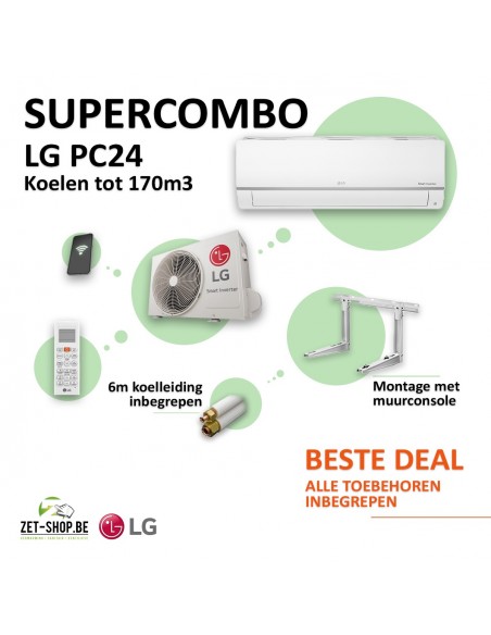 Super Combo Airco LG PC24 WiFi Single Split  6m leiding en muurconsole
