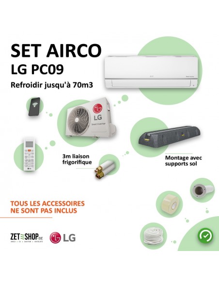 Set Airco LG PC09 WiFi   Single Split  met  3 m leiding en Montagebalk