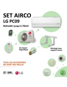 Set Airco LG PC09 WiFi   Single Split  met 3 m leiding en muurconsole