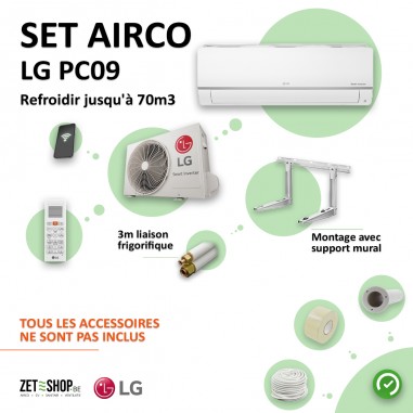 Set Airco LG PC09 WiFi   Single Split  met 3 m leiding en muurconsole