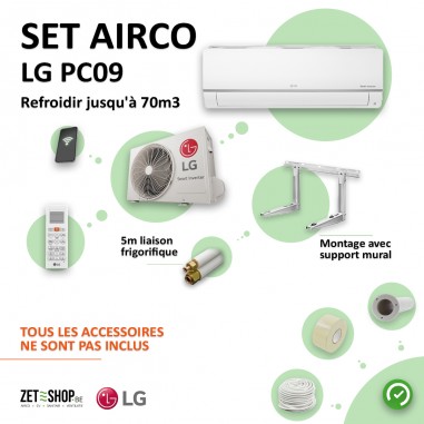 Set Airco LG PC09 WiFi   Single Split  met 5 m leiding en muurconsole