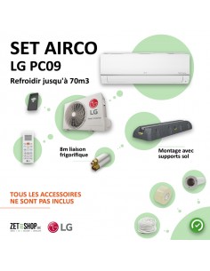 Set Airco LG PC09 WiFi   Single Split  met  8 m leiding en Montagebalk
