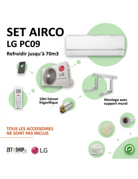 Set Airco LG PC09 WiFi   Single Split  met 10 m leiding en muurconsole