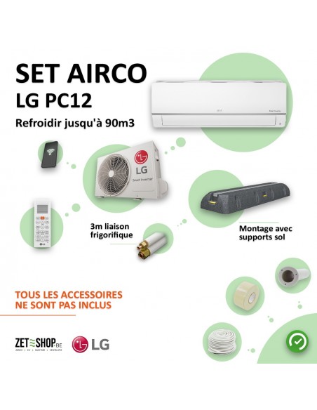 Set Airco LG PC12 WiFi Single Split met 3 m leiding en montagebalk