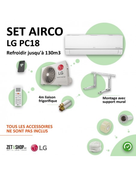 Set Airco LG PC18 WiFi Single Split met 4 m leiding en muurconsole