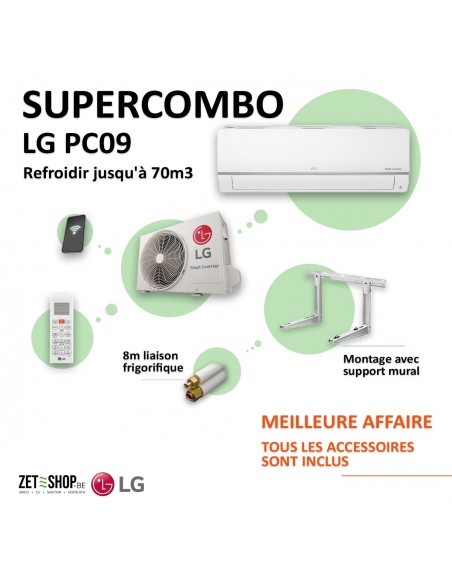 Super Combo Airco LG PC09 WiFi Single Split  8m leiding en muurconsole
