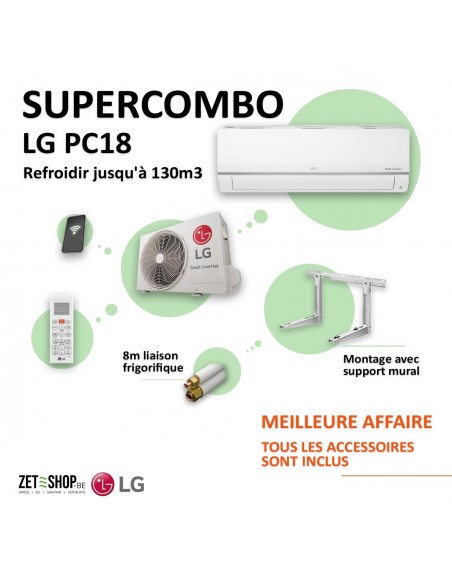 Super Combo Airco LG PC18 WiFi Single Split  8m leiding en muurconsole