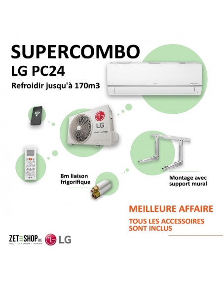 Super Combo Airco LG PC24 WiFi Single Split  8m leiding en muurconsole