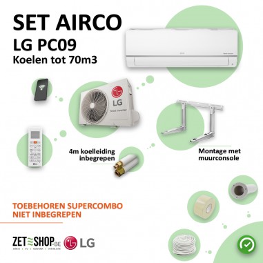 Set Airco LG PC09 WiFi   Single Split  met 4 m leiding en muurconsole