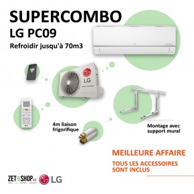 Super Combo Airco LG PC09 WiFi Single Split  4m leiding en muurconsole